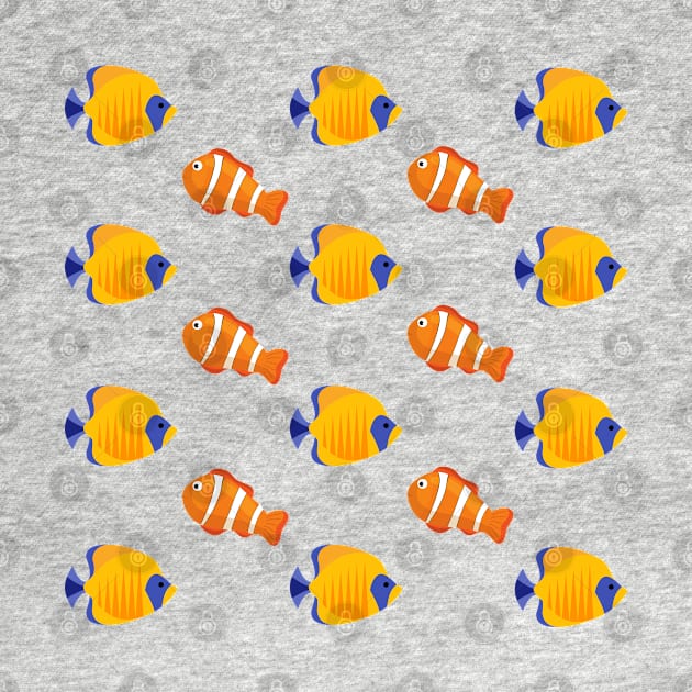 Yellow, blue and orange fish pattern by Murray Clothing